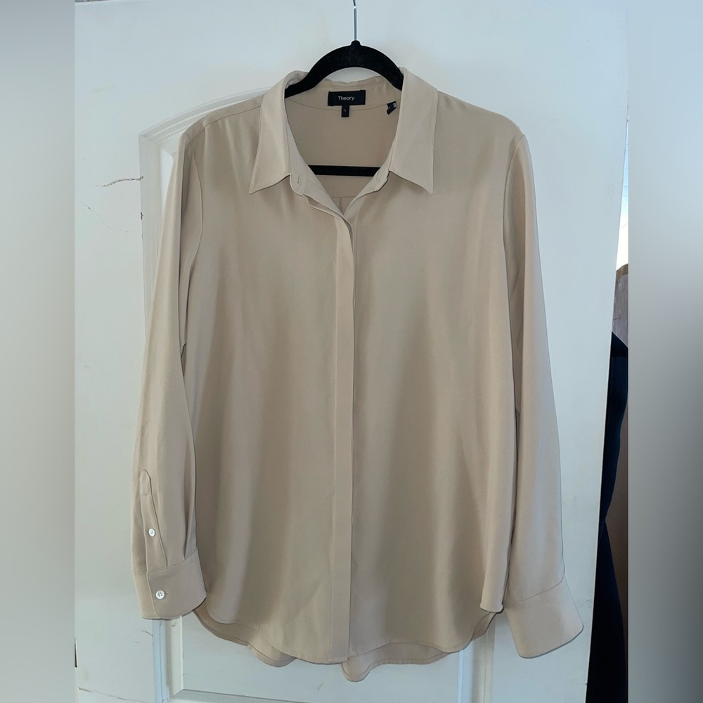Theory Tan Dress Top / Button Down.
